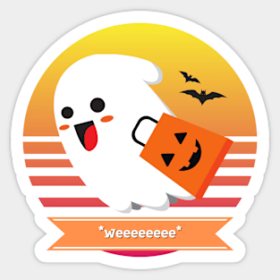 Halloween Cute Ghost Goes *Weeeeeeee* Trick or Treating with Candy Bag Sticker